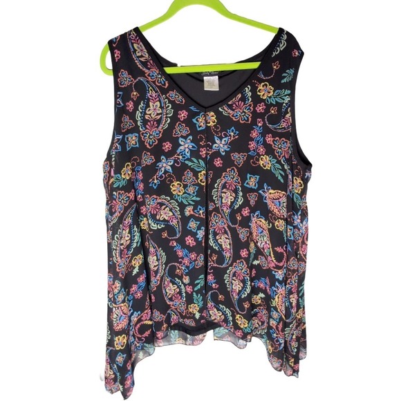 Slinky Brand Tops - Slinky Brand Sleeveless Split Front Tunic Shirt Paisley Size 3xl Boho Flowy